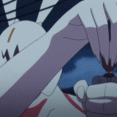 A Close Up Of A Person 'S Face In A Cartoon With A Blue Background . GIF