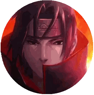 a close up of a person 's face in a circle with a red background