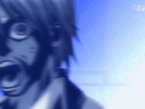 Close Up Of Person's Face With Blue Background And Glasses GIF