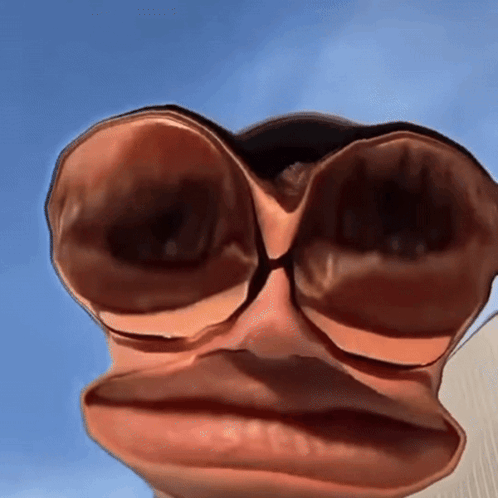 A Close Up Of A Person 'S Face With A Blue Sky Behind It GIF