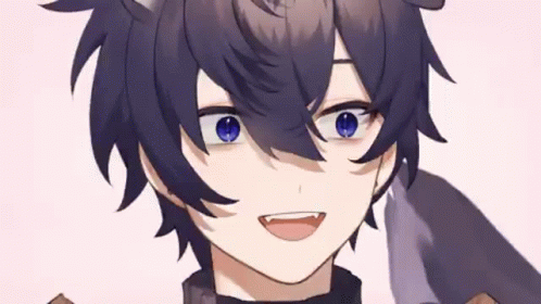 A Close Up Of A Person 'S Face With A Cat Ears And Blue Eyes . GIF