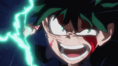 A Close Up Of A Person 'S Face With A Lightning Bolt Behind Him GIF