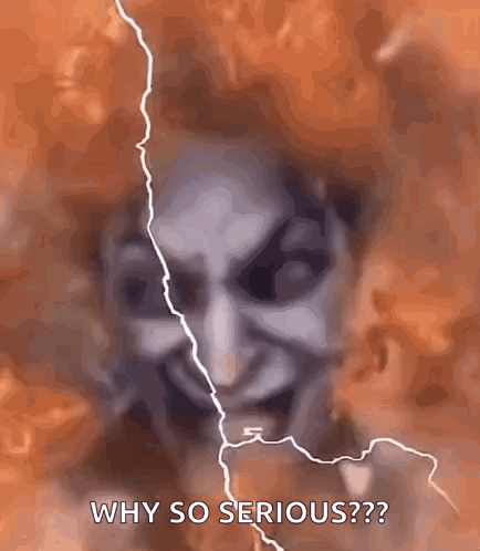 A Close Up Of A Person 'S Face With A Lightning Bolt Behind It And The Words Why So Serious GIF