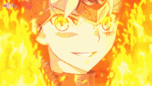 A Close Up Of A Person 'S Face With A Mask On Their Head Surrounded By Flames . GIF