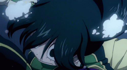 A Close Up Of A Person 'S Face With A Purple Ribbon Around Their Neck GIF