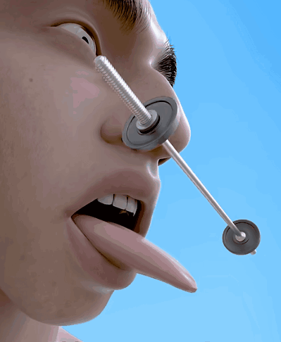 A Close Up Of A Person 'S Face With A Screw Sticking Out Of It GIF