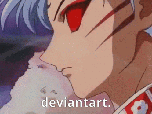 A Close Up Of A Person 'S Face With Deviantart Written On The Bottom Right GIF