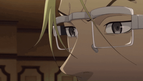 a close up of a person 's face with glasses and green hair