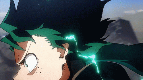 A Close Up Of A Person 'S Face With Green Hair And A Lightning Bolt Coming Out Of His Mouth . GIF