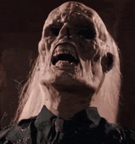 A Close Up Of A Person 'S Face With Long White Hair GIF