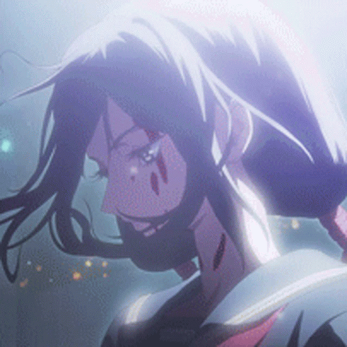 A Close Up Of A Person 'S Face With Purple Hair GIF