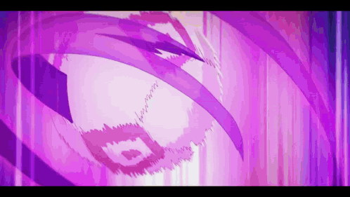A Close Up Of A Person 'S Face With Purple Lines Coming Out Of It GIF