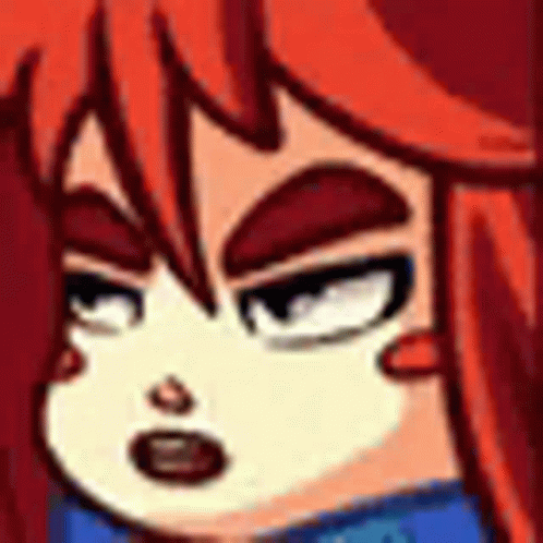 A Close Up Of A Person 'S Face With Red Hair And A Blue Shirt . GIF