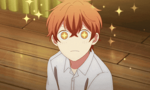 A Close Up Of A Person 'S Face With Stars Behind Them GIF