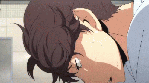 A Close Up Of A Person 'S Face With Sweat Coming Out Of Their Ears GIF