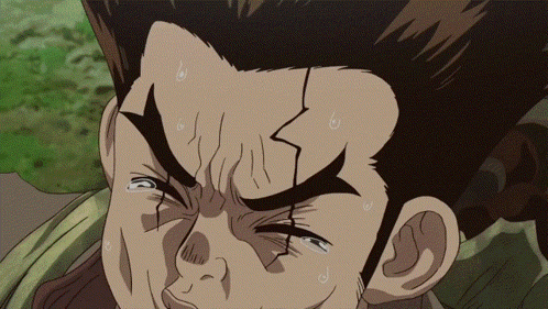 A Close Up Of A Person 'S Face With Sweat Coming Out Of Their Forehead GIF