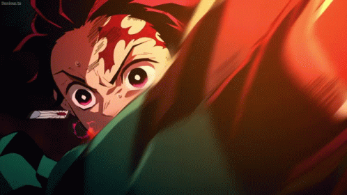 A Close Up Of A Person 'S Face With The Word Demon On The Bottom Right Corner GIF