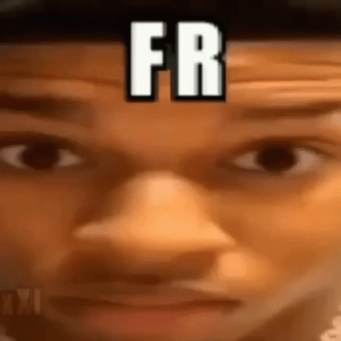 A Close Up Of A Person 'S Face With The Word Fr On Top Of It . GIF