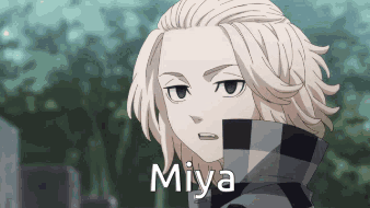A Close Up Of A Person 'S Face With The Word Miya On It . GIF