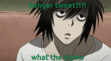 A Close Up Of A Person 'S Face With The Words Banger Tweet Written On It GIF