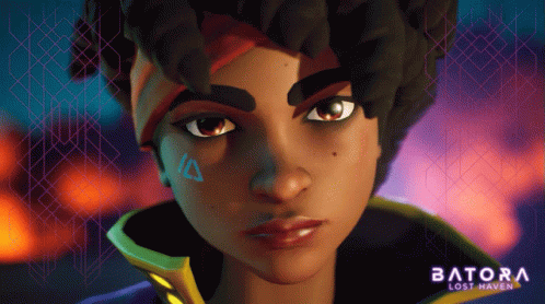 A Close Up Of A Person 'S Face With The Words Batora Lost Haven On The Bottom Right GIF