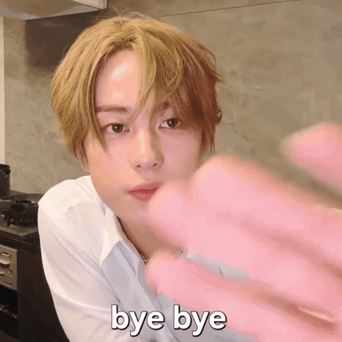 A Close Up Of A Person 'S Face With The Words Bye Bye Written Below It GIF