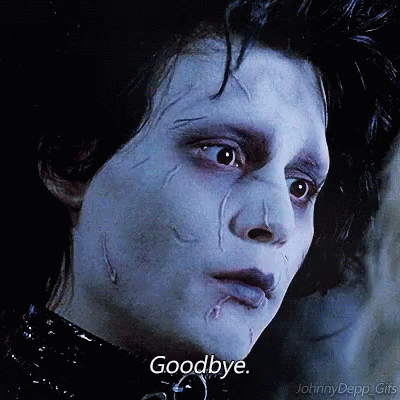 A Close Up Of A Person 'S Face With The Words " Goodbye " Written On The Bottom GIF