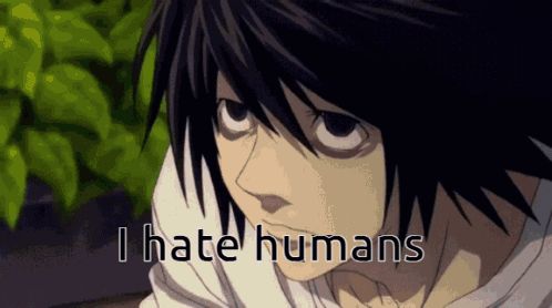A Close Up Of A Person 'S Face With The Words I Hate Humans On It GIF
