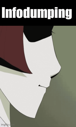 A Close Up Of A Person 'S Face With The Words " Infodumping " On The Bottom GIF