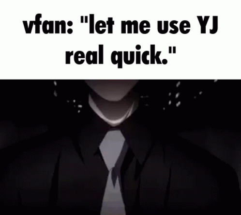 A Close Up Of A Person 'S Face With The Words " Let Me Use Yj Real Quick " Written Above It GIF