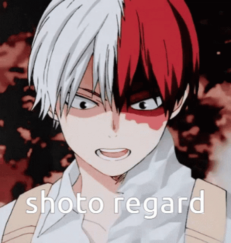 A Close Up Of A Person 'S Face With The Words Shoto Regard On It GIF