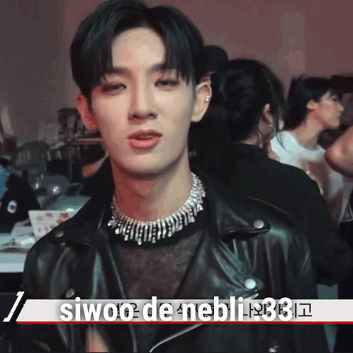 A Close Up Of A Person 'S Face With The Words Siwoo De Nebli Written On The Bottom GIF