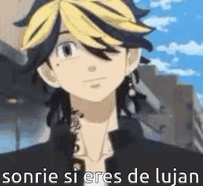 A Close Up Of A Person 'S Face With The Words `` Sonrie Si Eres De Lujan '' . GIF