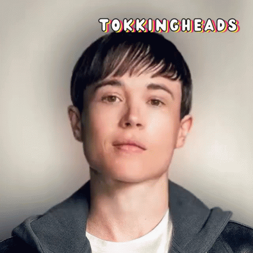 A Close Up Of A Person 'S Face With The Words Tokingheads Written Above It GIF