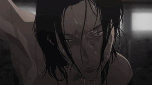 A Close Up Of A Person 'S Face With Water Coming Out Of Their Eyes GIF