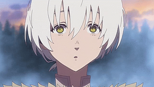 A Close Up Of A Person 'S Face With White Hair And Yellow Eyes . GIF