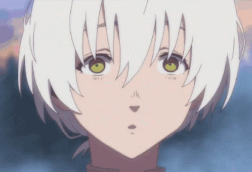 A Close Up Of A Person 'S Face With White Hair GIF