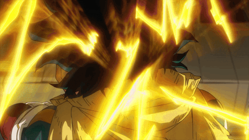 A Close Up Of A Person 'S Face With Yellow Lightning Coming From It GIF