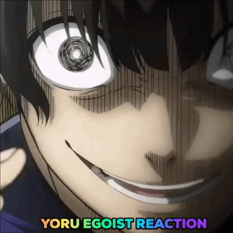 A Close Up Of A Person 'S Face With Yoru Egoist Reaction Written Below It GIF
