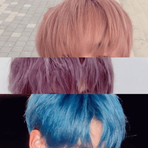 A Close Up Of A Person 'S Hair With Different Colors Including Pink Purple And Blue GIF