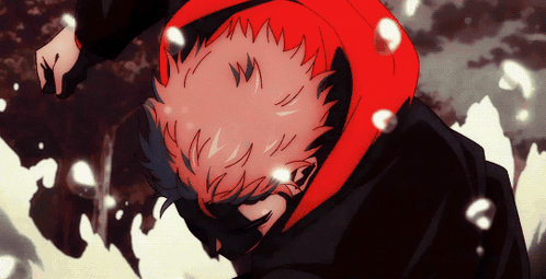 A Close Up Of A Person 'S Head With A Red Hood GIF