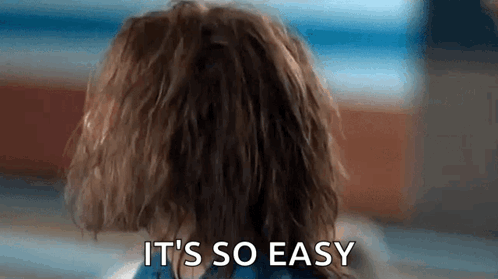 A Close Up Of A Person 'S Head With The Words `` It 'S So Easy '' Written On It . GIF