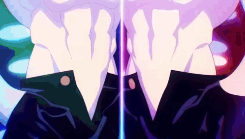 A Close Up Of A Person 'S Torso With A Purple And Blue Background GIF