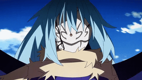 A Close Up Of A Person Wearing A Mask With Blue Hair . GIF