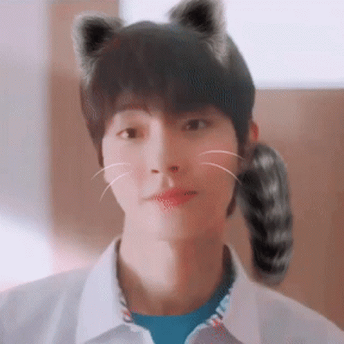 A Close Up Of A Person Wearing Cat Ears And A Tail . GIF