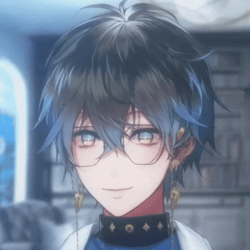 A Close Up Of A Person Wearing Glasses And A Blue Shirt GIF