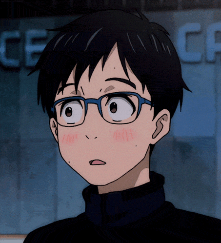 A Close Up Of A Person Wearing Glasses In Front Of A Sign That Says " Ce " GIF