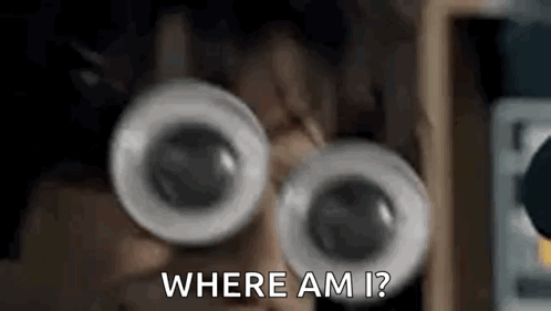 A Close Up Of A Person Wearing Googly Eyes And Saying `` Where Am I ? '' GIF