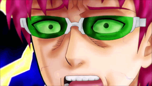 A Close Up Of A Person Wearing Green Glasses And Pink Hair GIF