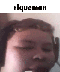 A Close Up Of A Person Wearing Headphones With The Word Riqueman Written Above Them . GIF